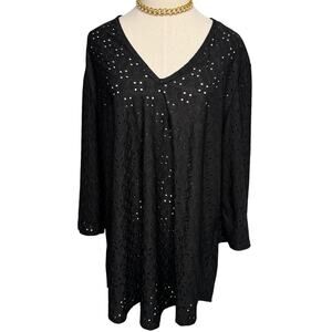 Jordan Taylor black eyelet long sleeve swim cover-up tunic mini dress size XL